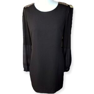 FOREVER 21 BLACK BEADED SHOULDERS SHIRT DRESS SZ.S EUC